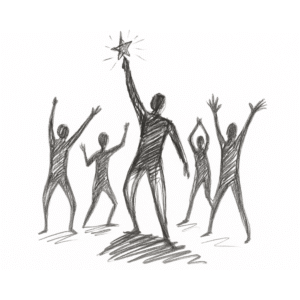 Group of figures celebrating