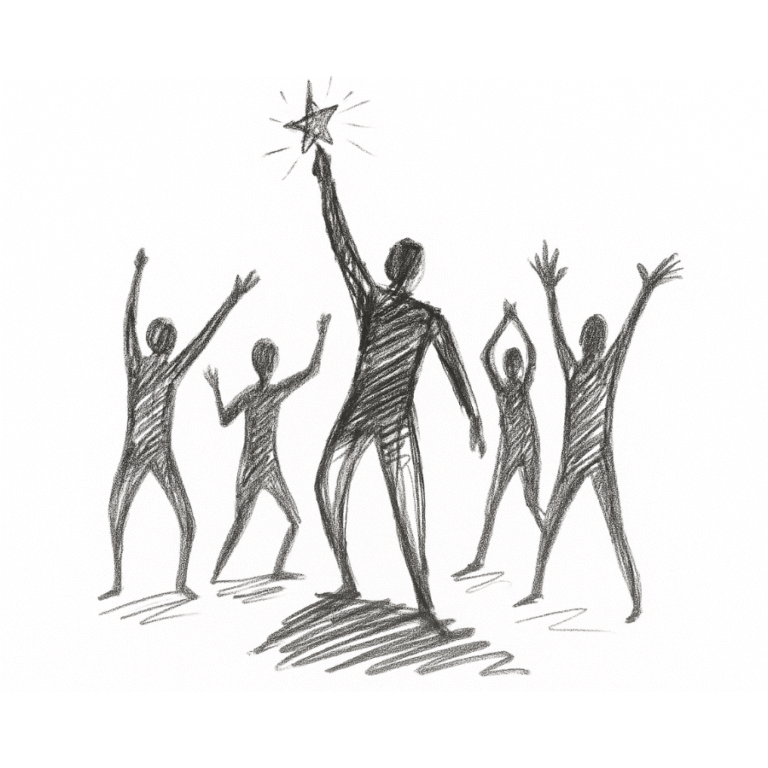 Group of figures celebrating