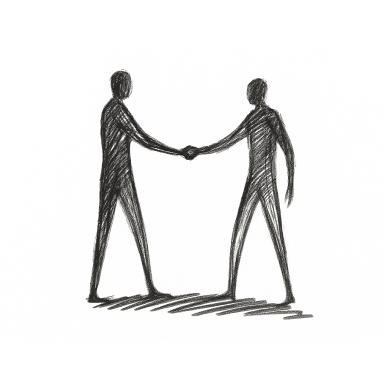 Two figures shaking hands