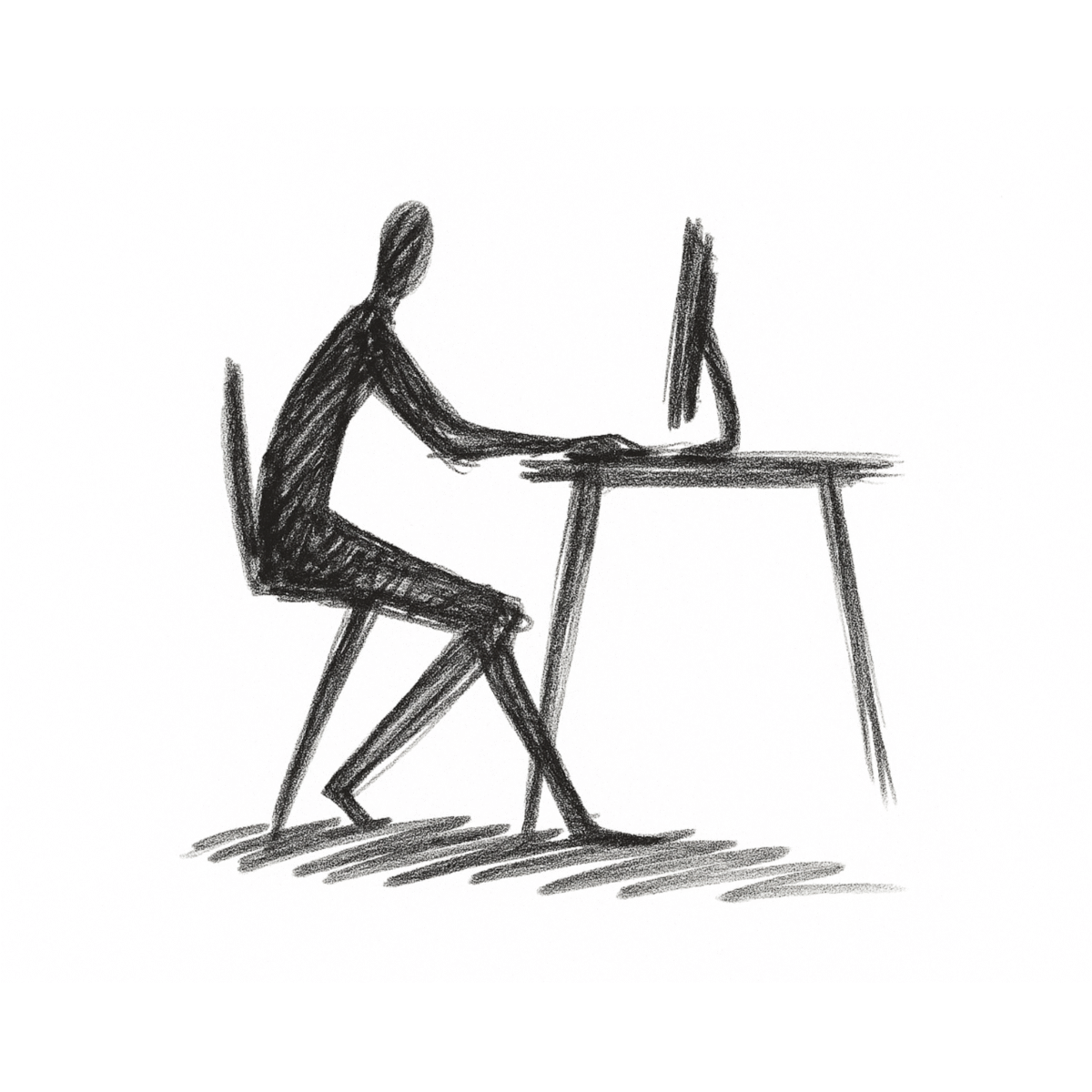Sketch of person researching at computer