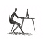 Sketch of person researching at computer