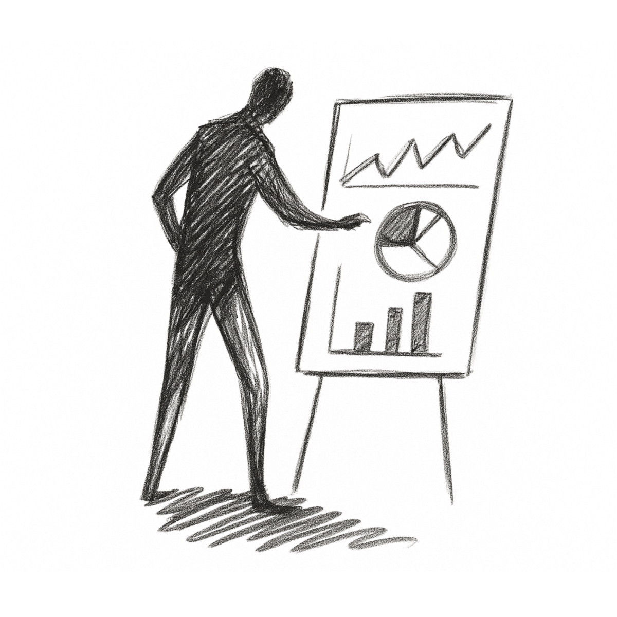 Sketch of person analyzing charts
